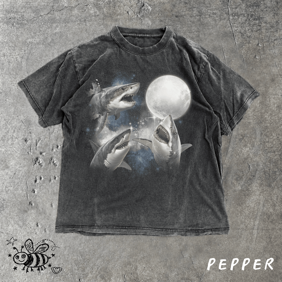 Retro sharks Howling at Moon Vintage 90s Graphic Shirt