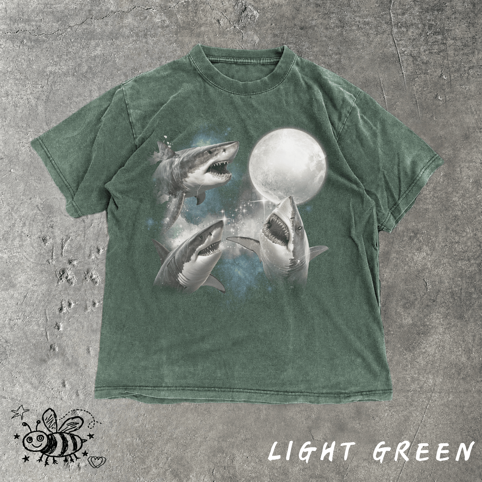 Retro sharks Howling at Moon Vintage 90s Graphic Shirt