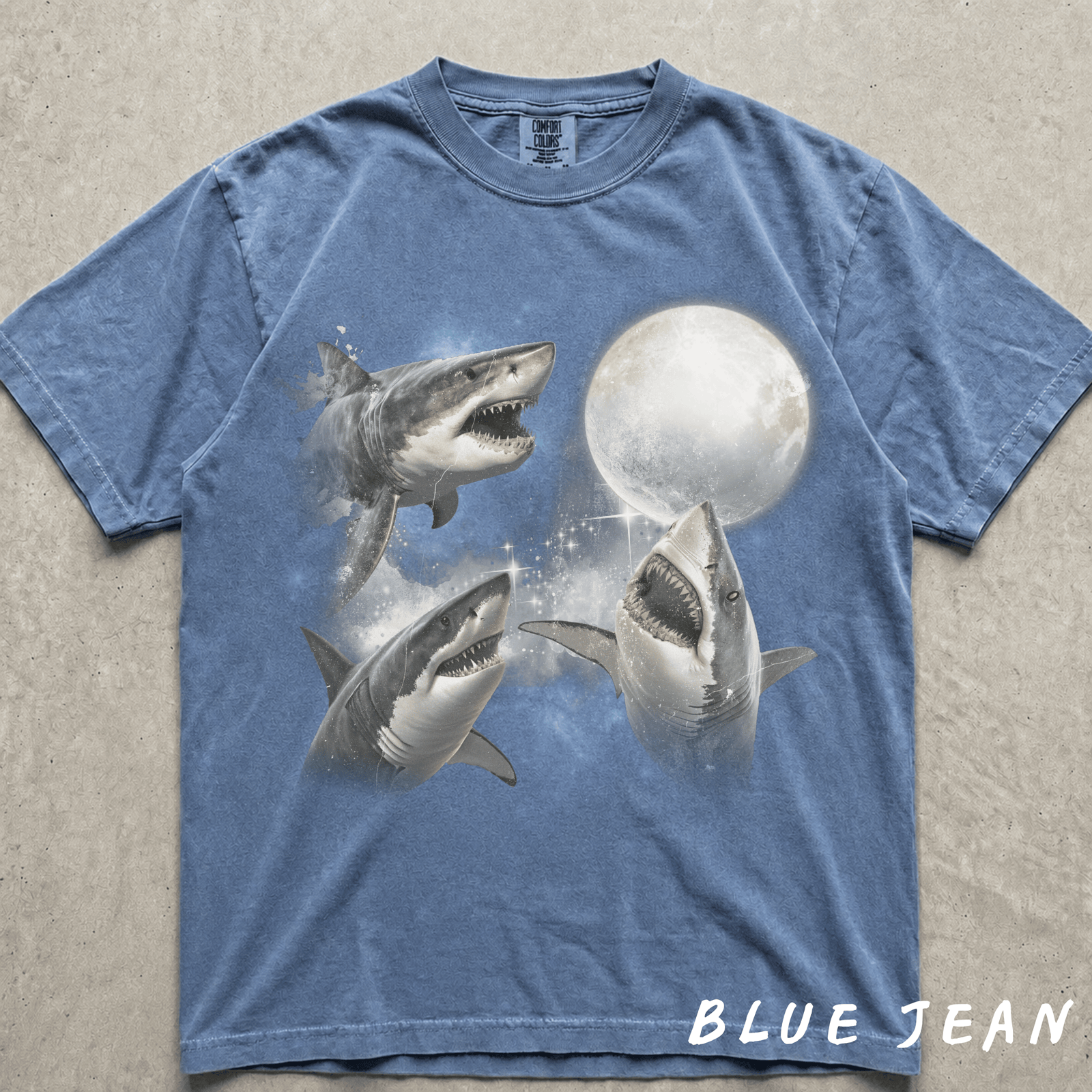 Retro sharks Howling at Moon Vintage 90s Graphic Shirt