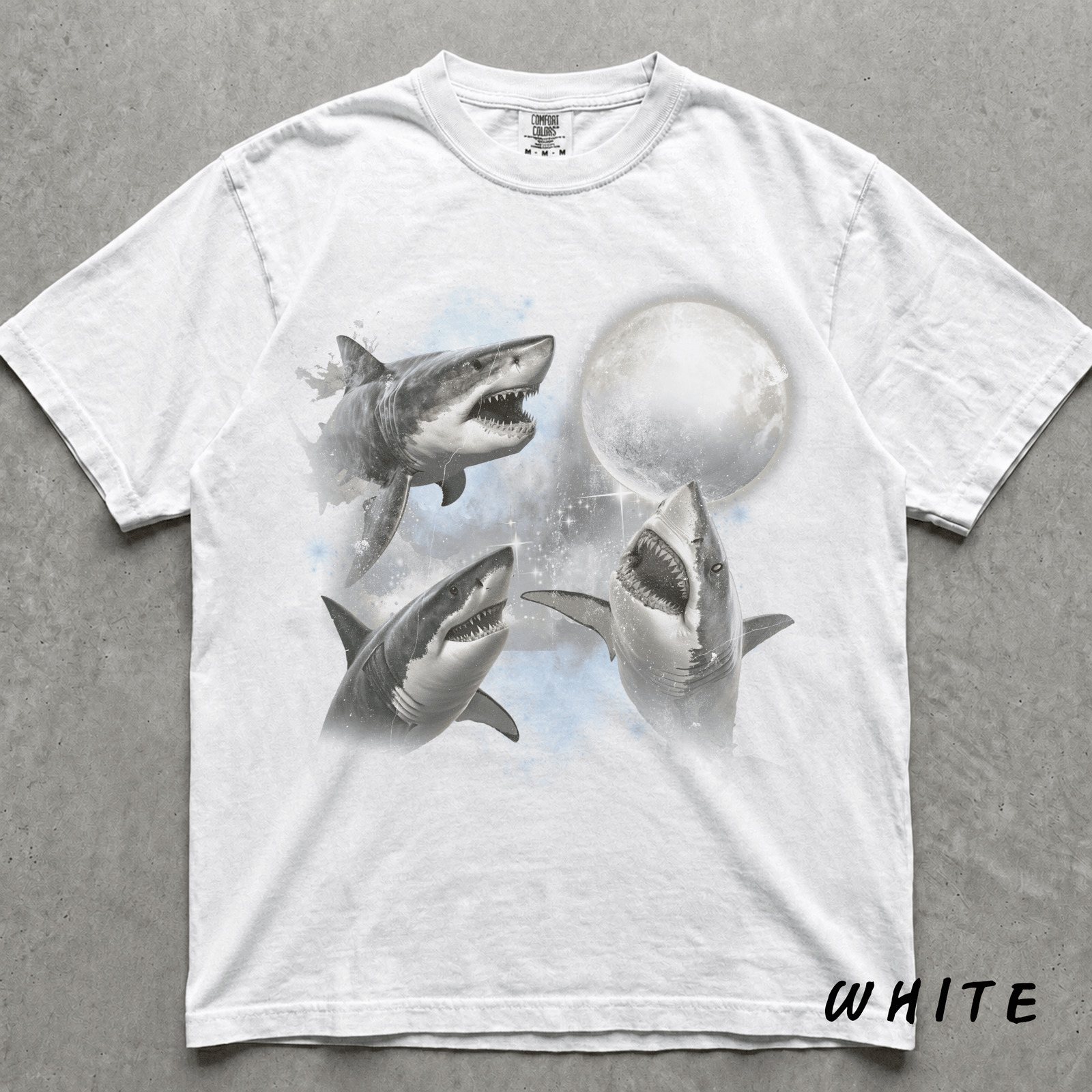 Retro sharks Howling at Moon Vintage 90s Graphic Shirt