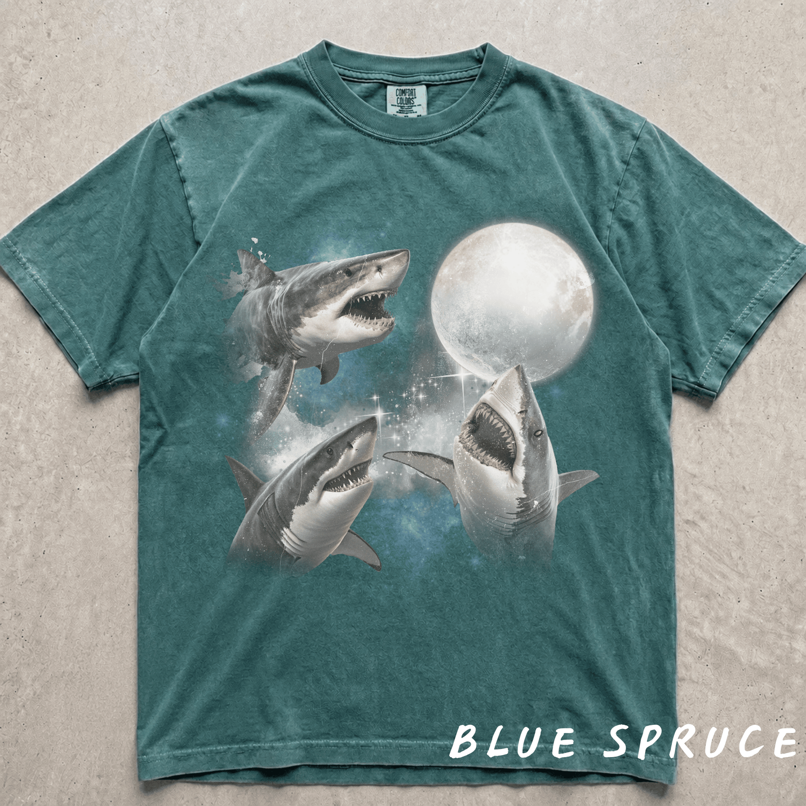 Retro sharks Howling at Moon Vintage 90s Graphic Shirt