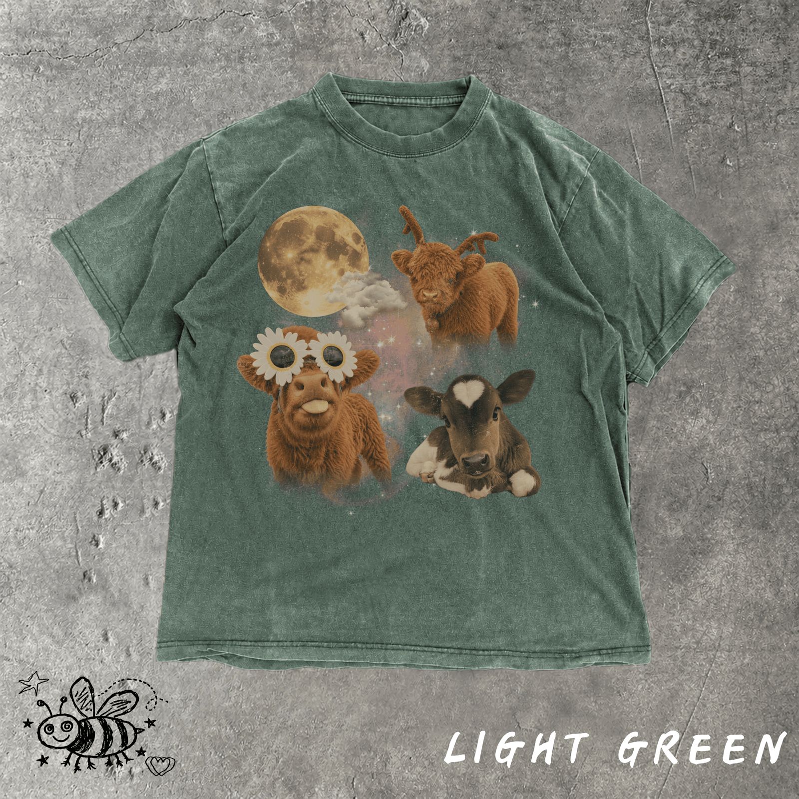 Cute cuddly Cows Howling at Moon Vintage 90s Graphic T Shirt