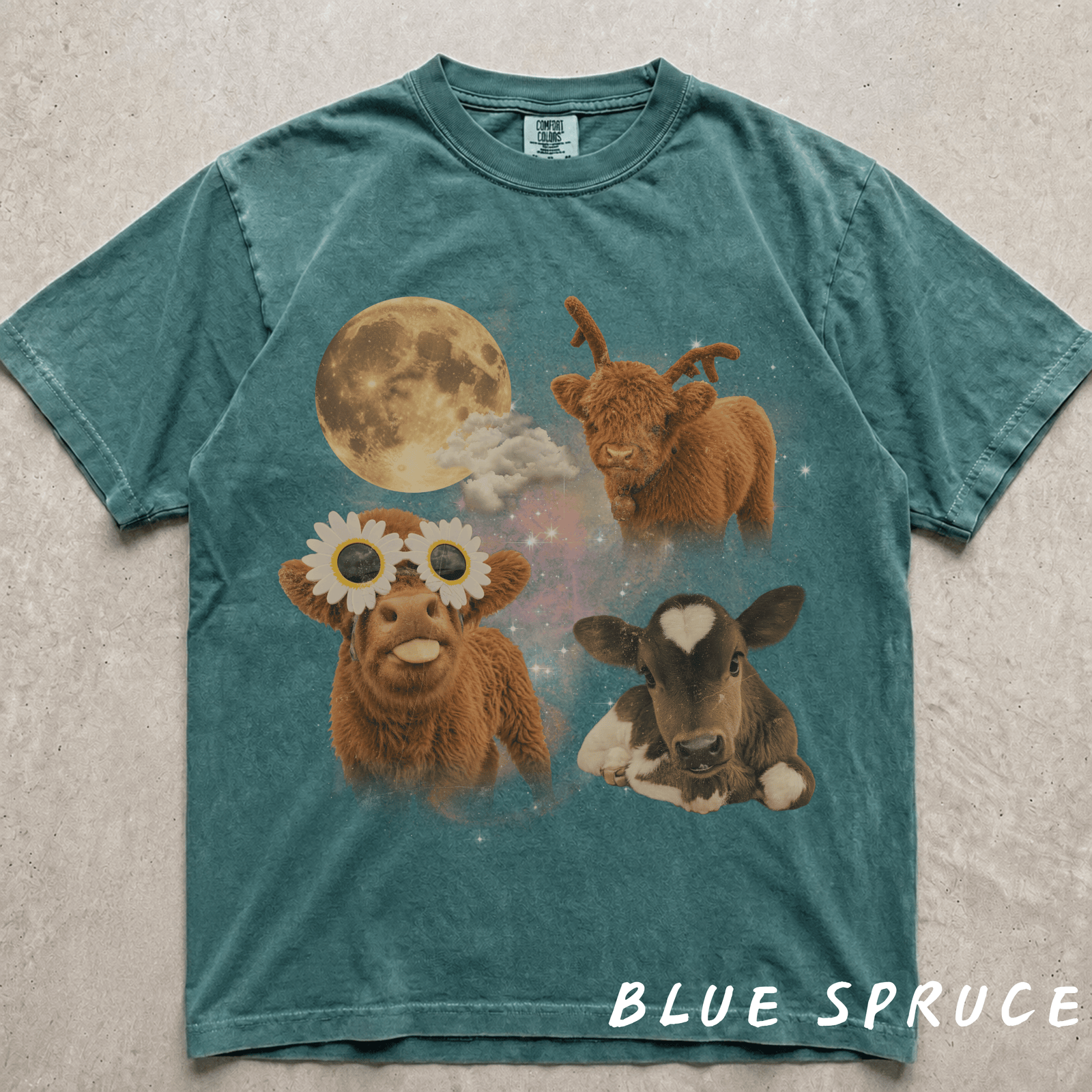 Cute cuddly Cows Howling at Moon Vintage 90s Graphic T Shirt