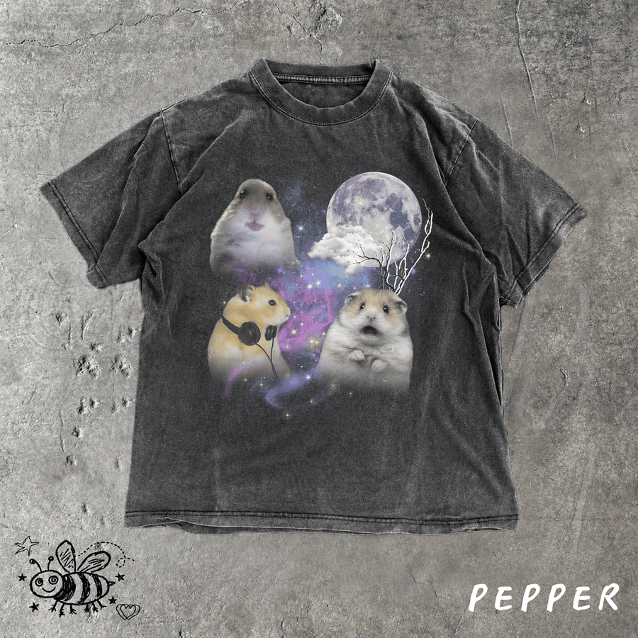 Retro Hamster Moon Graphic T-shirt