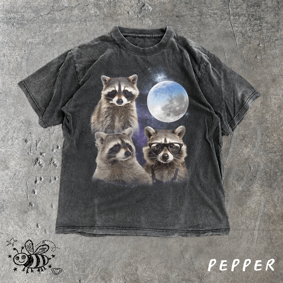 Retro Raccoon Moon Graphic T-shirt