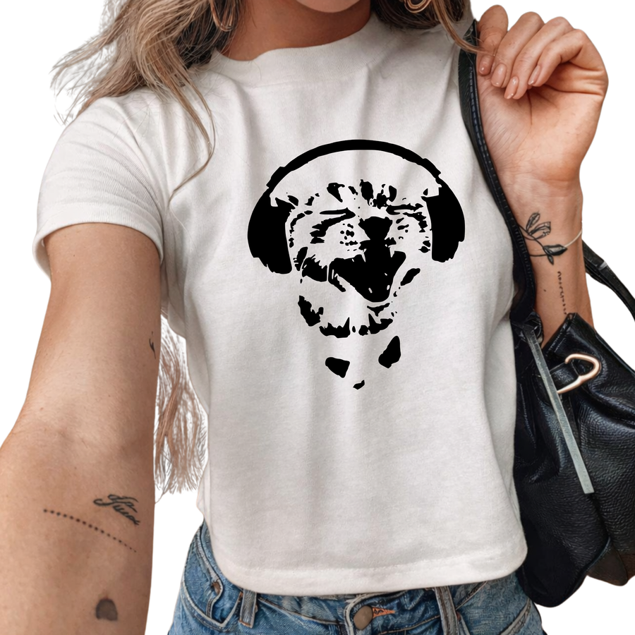 Headphones Y2K cat baby tee