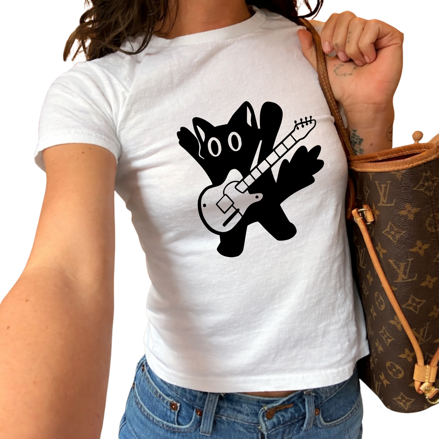 Cat Guitarist Y2K baby tee