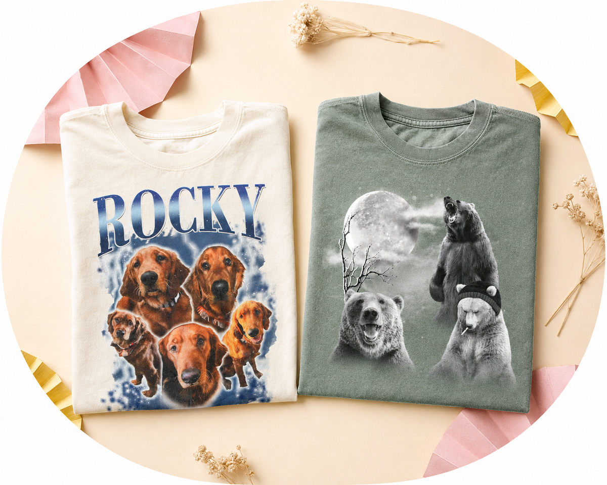 Two folded BeeLowkey graphic T-shirts arranged side by side